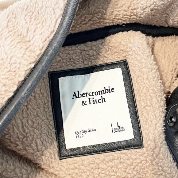 Abercrombie & Fitch Asymmetrical Snap Pullover Fleece Jacket Brown Black Large - Picture 2 of 3
